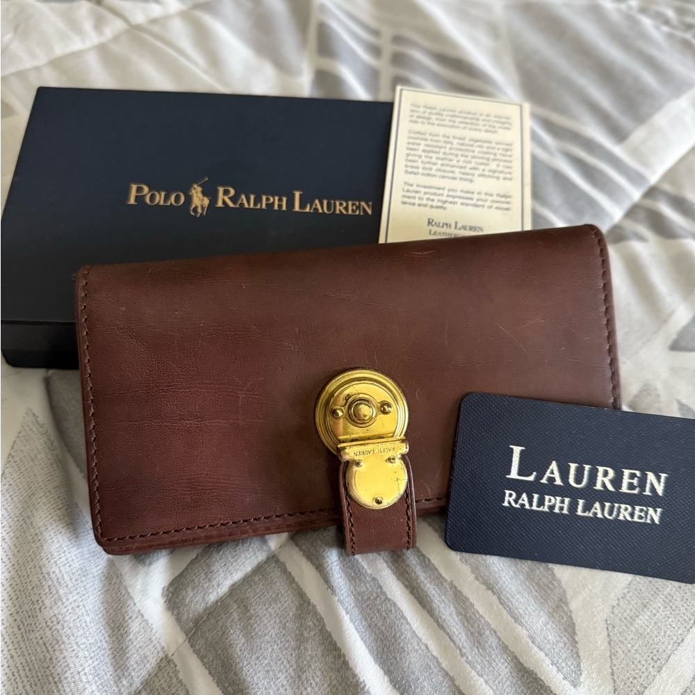 Ralph Lauren Dark Brown Leather Clutch with Gold Accent